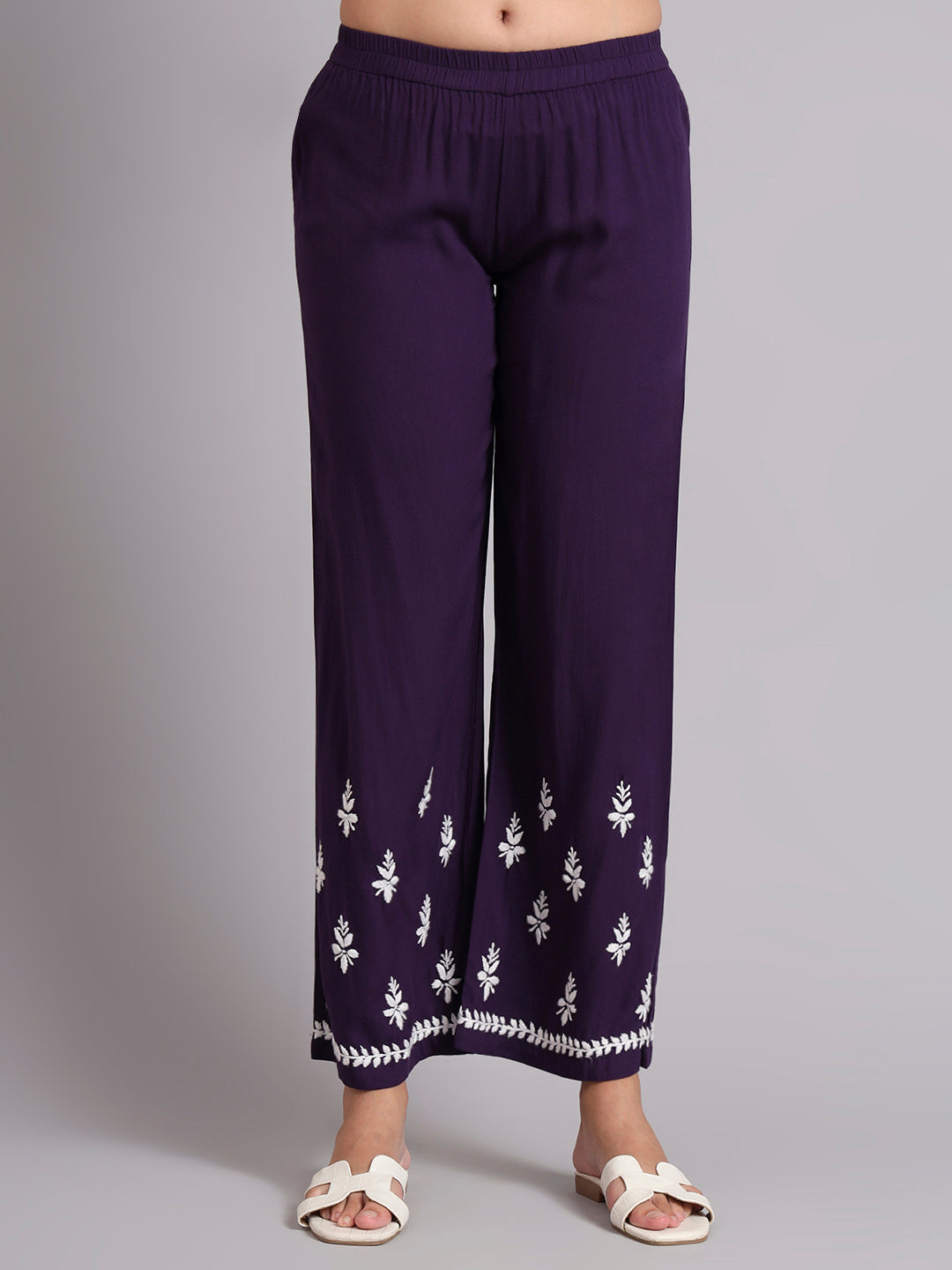 Women Hand Embroidered Lucknowi Chikankari Rayon Kurta Set-AL4078KS Purple