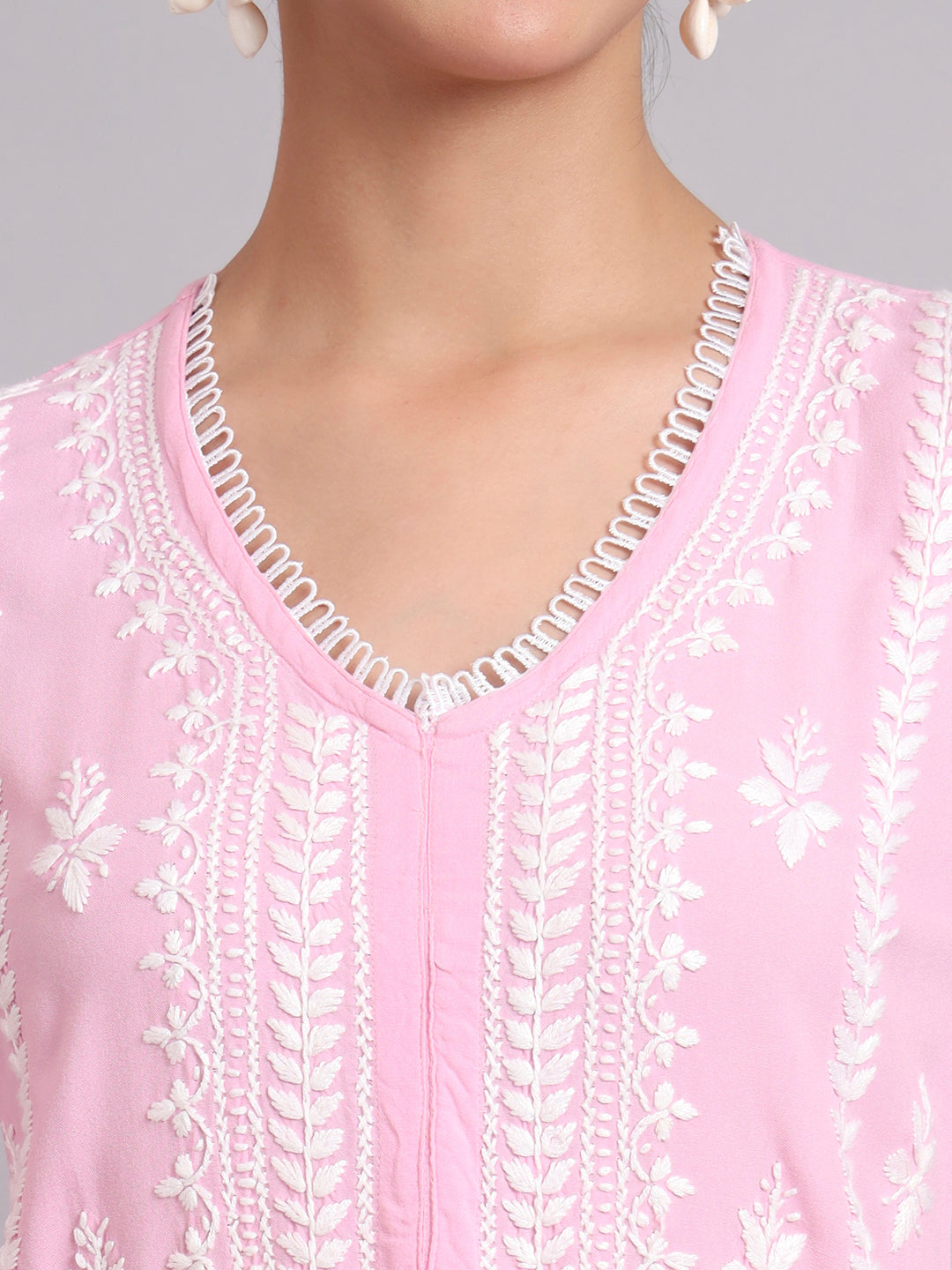 Women Hand Embroidered Lucknowi Chikankari Rayon Kurta Set-AL4078KS Pink