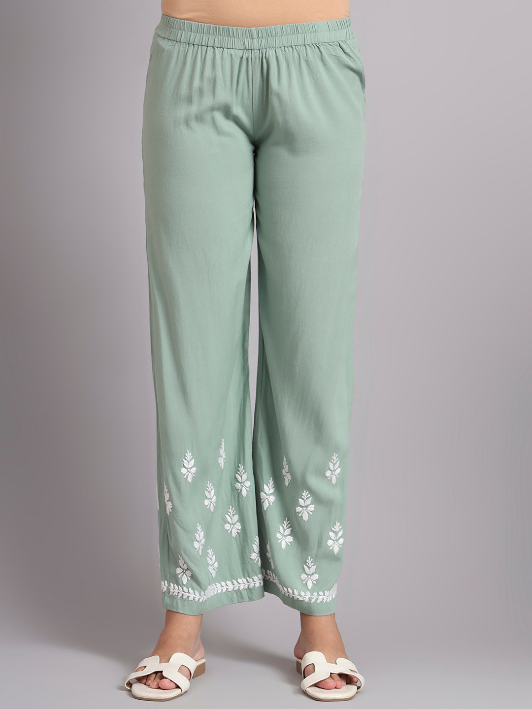 Women Hand Embroidered Lucknowi Chikankari Rayon Kurta Set-AL4078KS Green