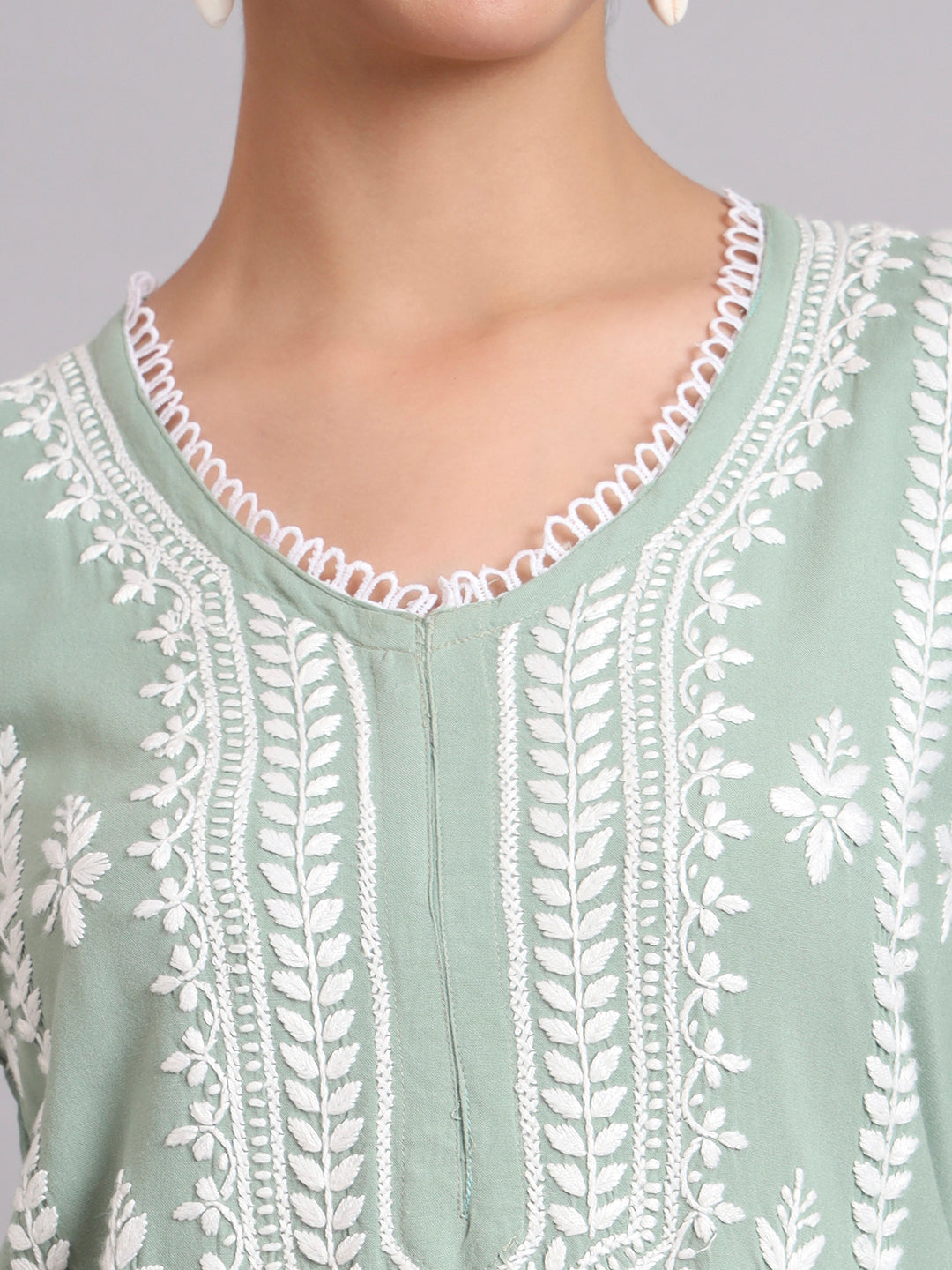 Women Hand Embroidered Lucknowi Chikankari Rayon Kurta Set-AL4078KS Green