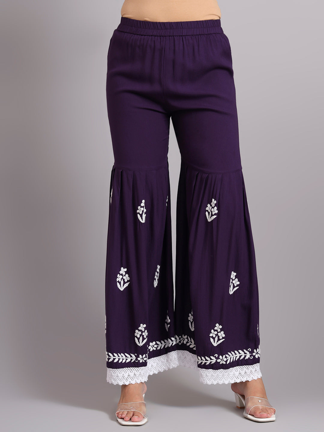 Women Hand Embroidered Lucknowi Chikankari Rayon Kurta Set-AL4077KS Purple