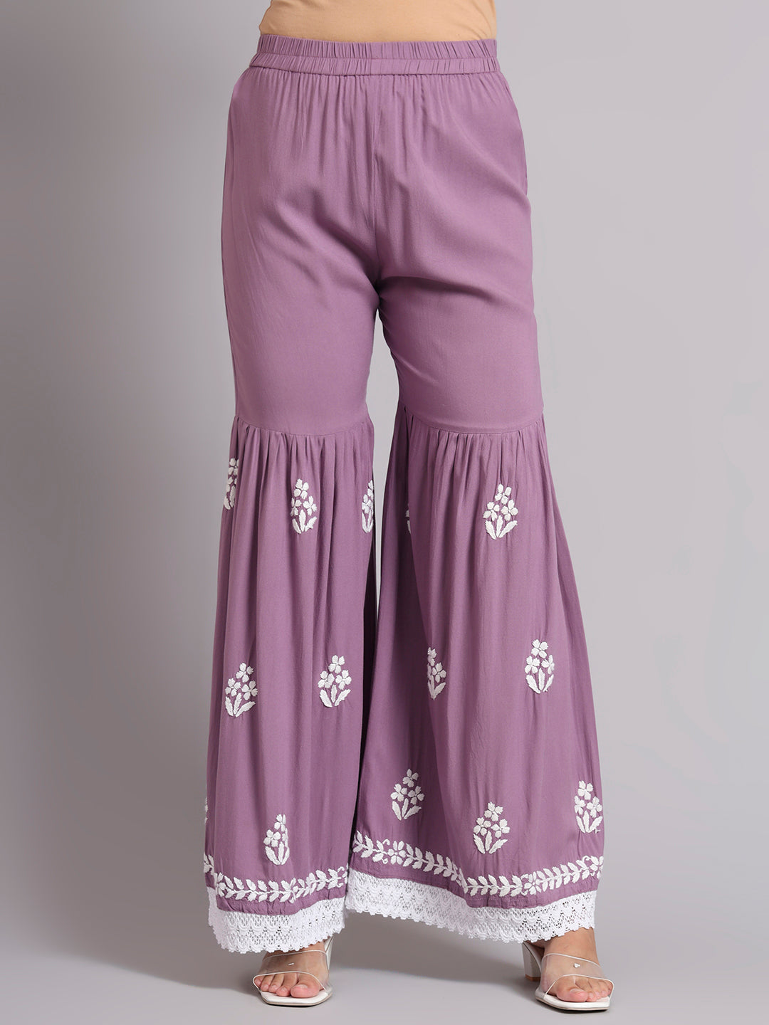 Women Hand Embroidered Lucknowi Chikankari Rayon Kurta Set-AL4077KS Mauve