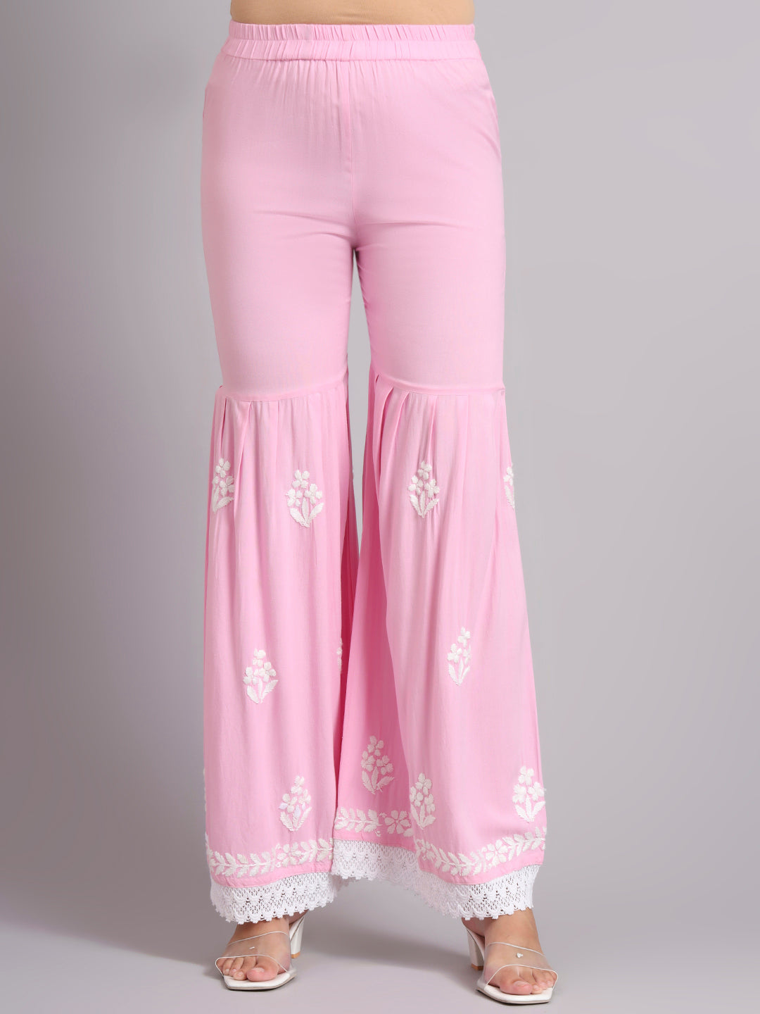 Women Hand Embroidered Lucknowi Chikankari Rayon Kurta Set-AL4077KS Pink
