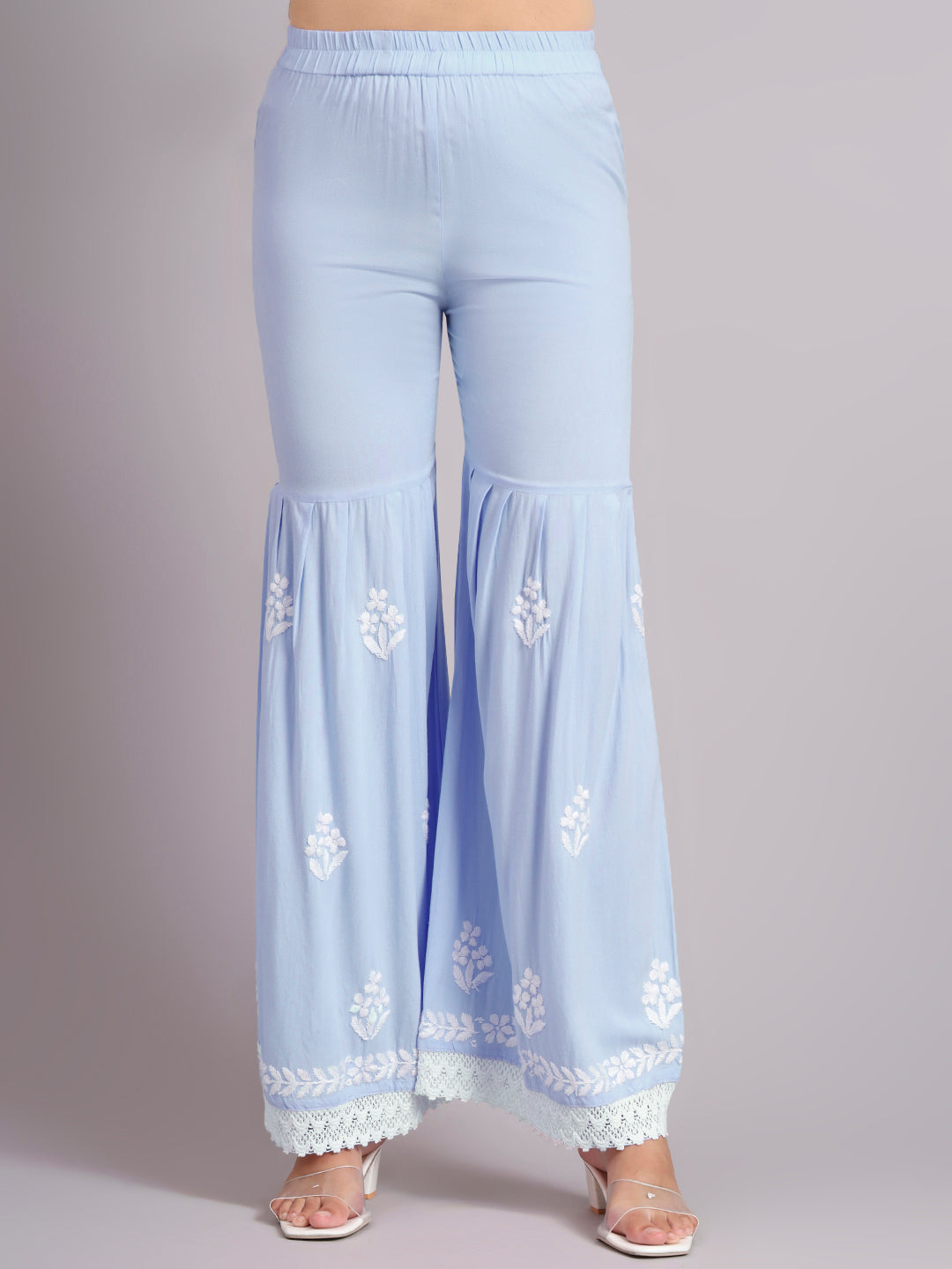 Women Hand Embroidered Lucknowi Chikankari Rayon Kurta Set-AL4077KS Denim
