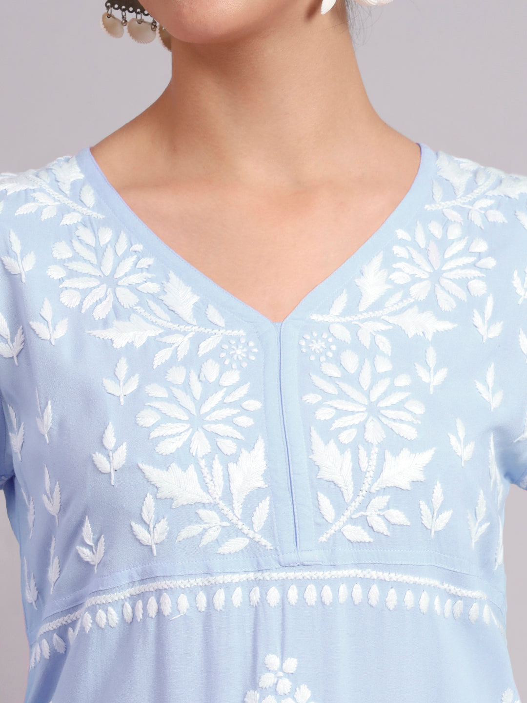 Women Hand Embroidered Lucknowi Chikankari Rayon Kurta Set-AL4077KS Denim