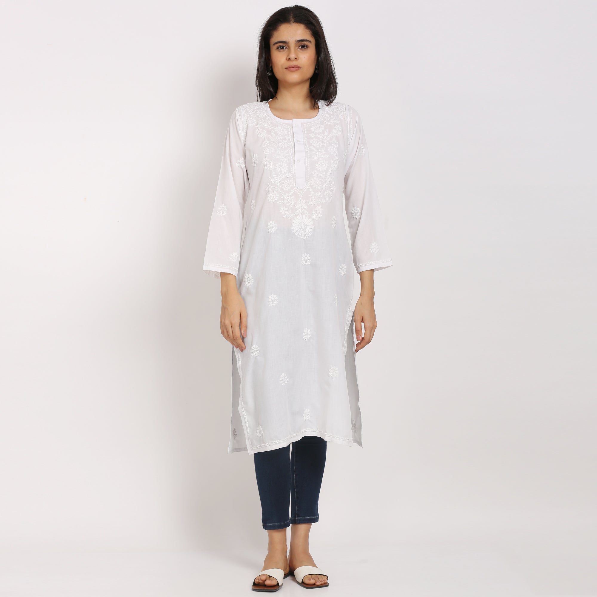 Hand Embroidered Chikankari Cotton Kurta-ALNTV115 New