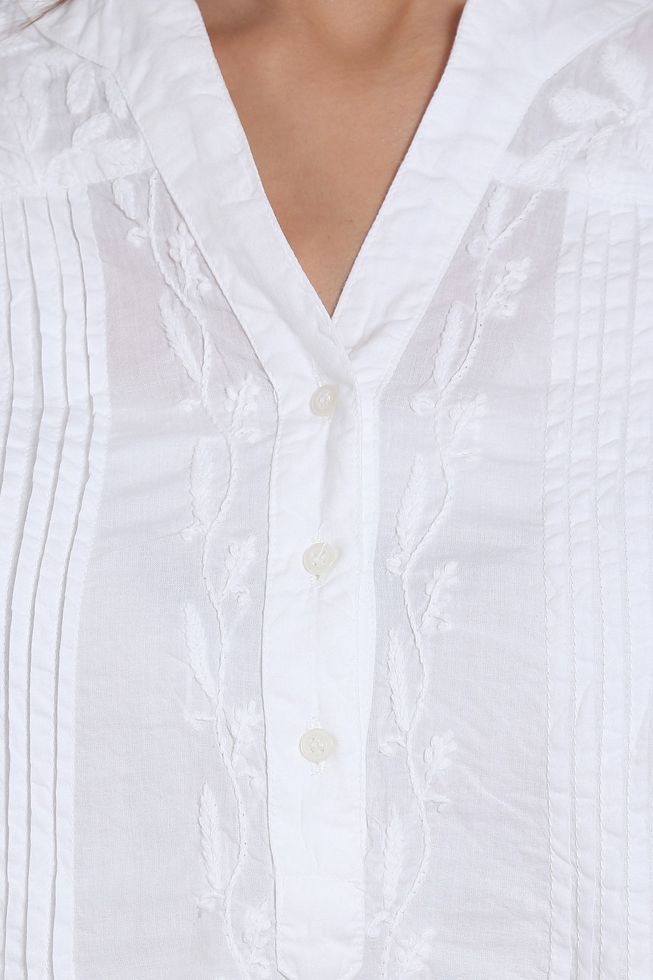 Hand Embroidered Chikankari Cotton White Short Kurti-AL1958S