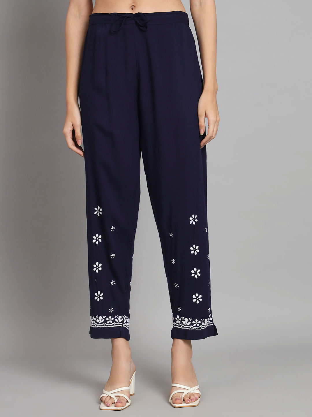 Women Hand Embroidered Chikankari Rayon Kurta set-AL3451KS Navy