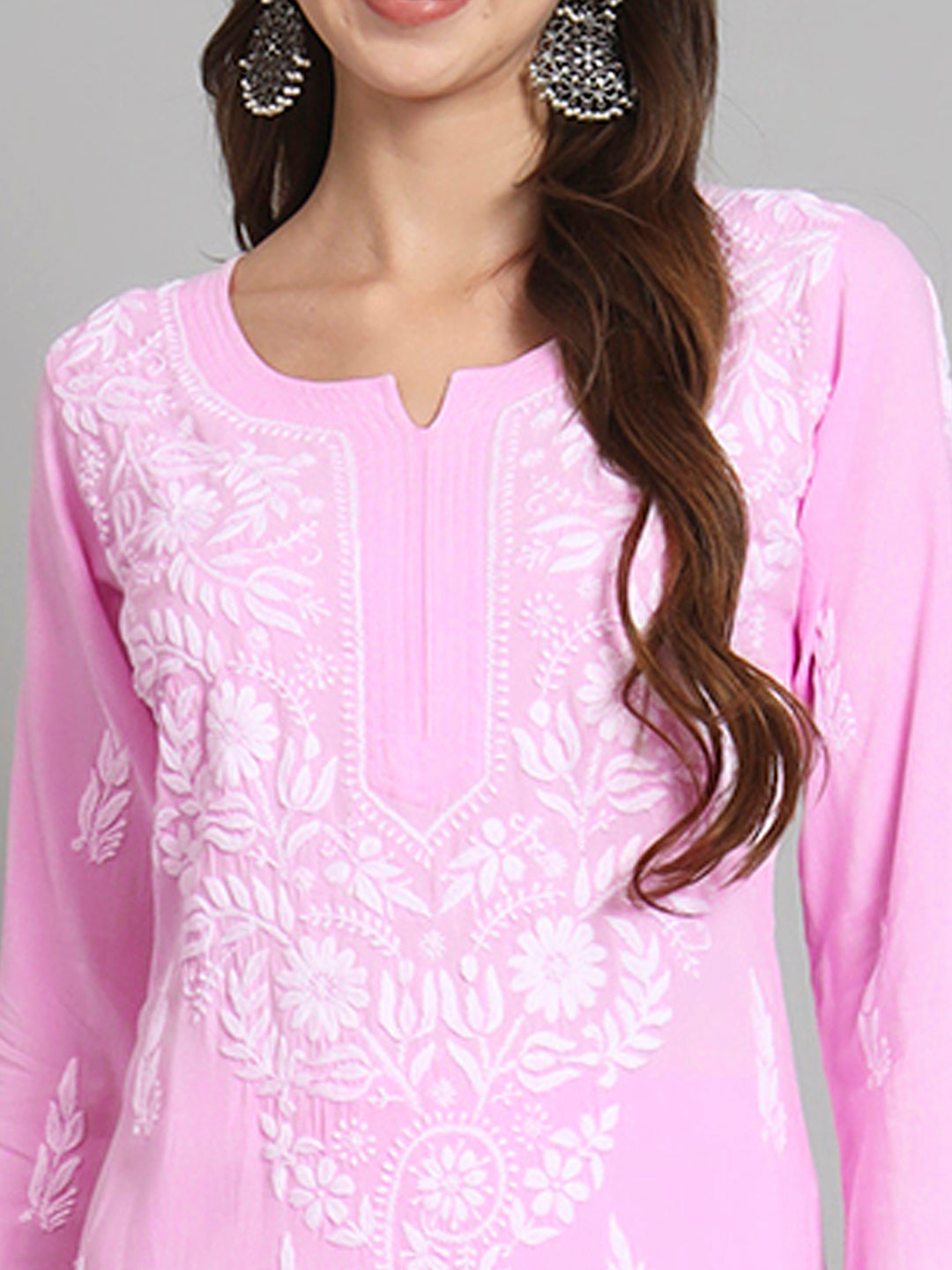 Women Hand Embroidered Chikankari Rayon Kurta set-AL3451KS Pink