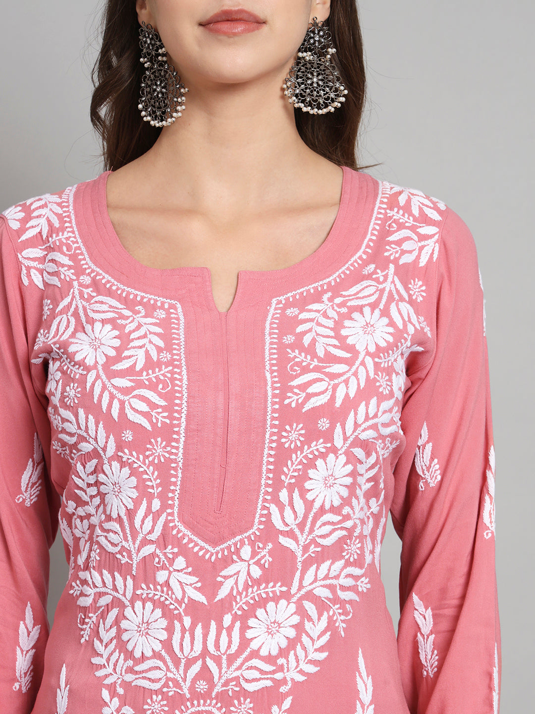 Women Hand Embroidered Chikankari Rayon Kurta set-AL3451KS Rust