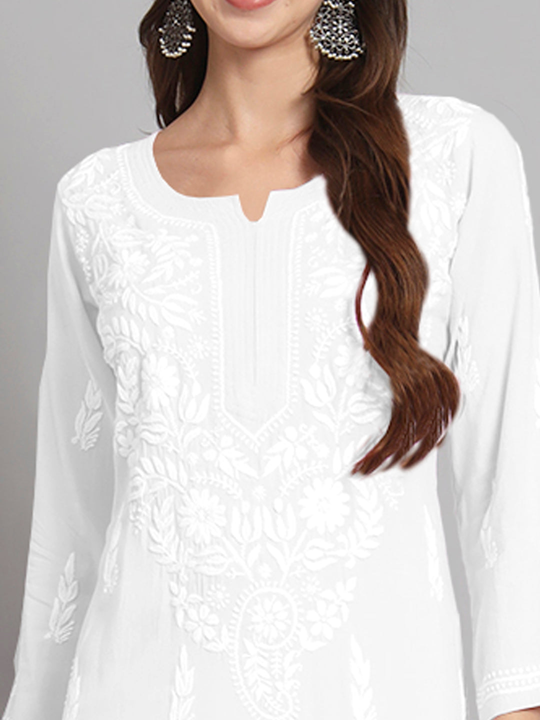 Women Hand Embroidered Chikankari Rayon Kurta set-AL3451KS White