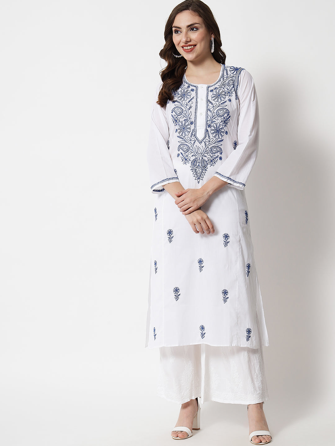 Women Hand Embroidered Chikankari Cotton Kurta-AL3469 New