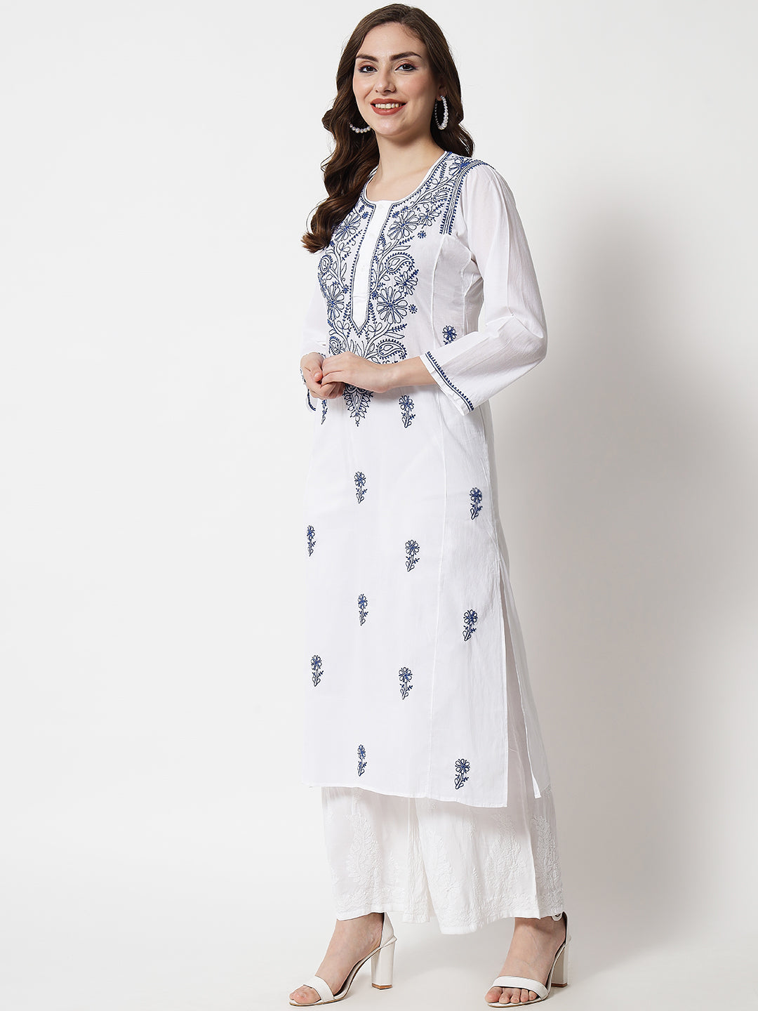 Women Hand Embroidered Chikankari Cotton Kurta-AL3469 New