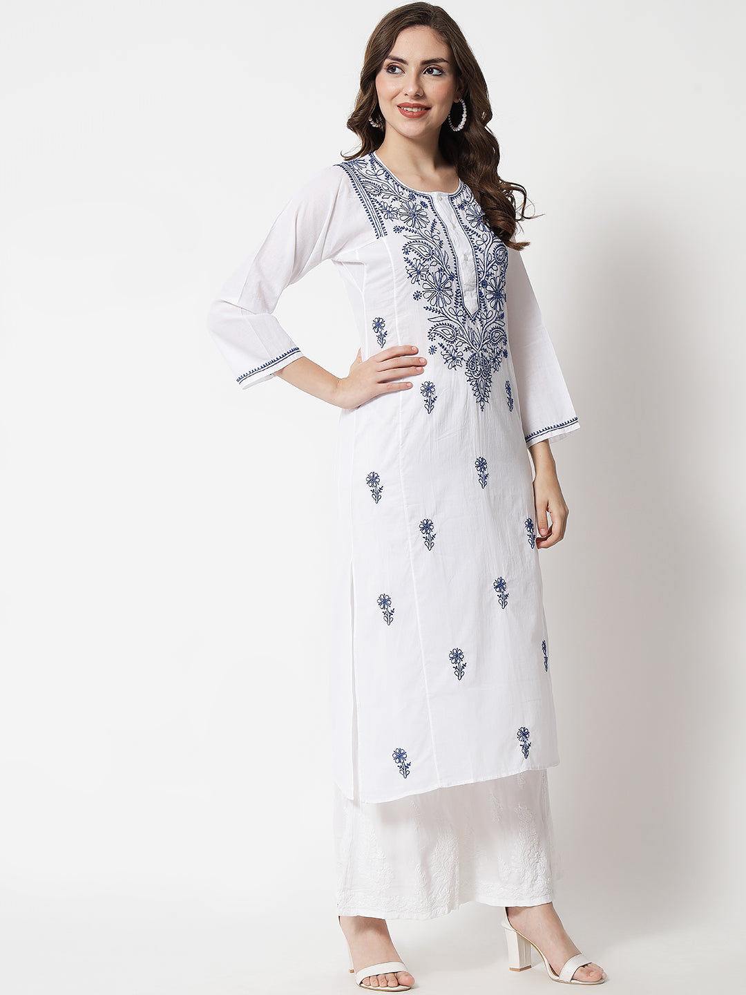 Women Hand Embroidered Chikankari Cotton Kurta-AL3469 New