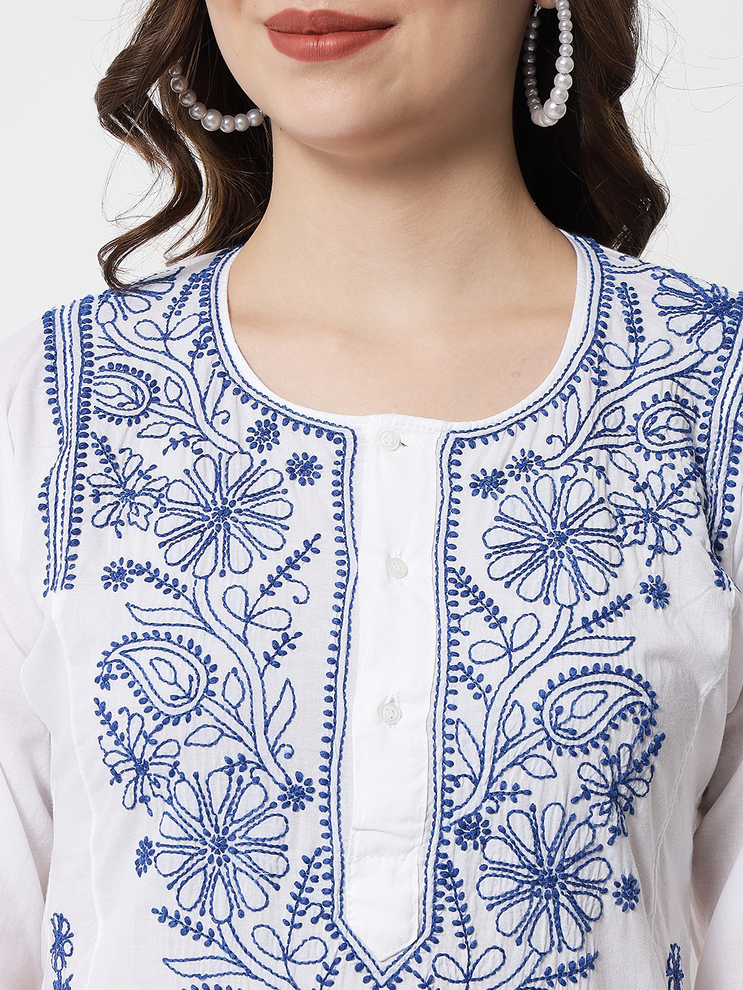Women Hand Embroidered Chikankari Cotton Kurta-AL3469 New