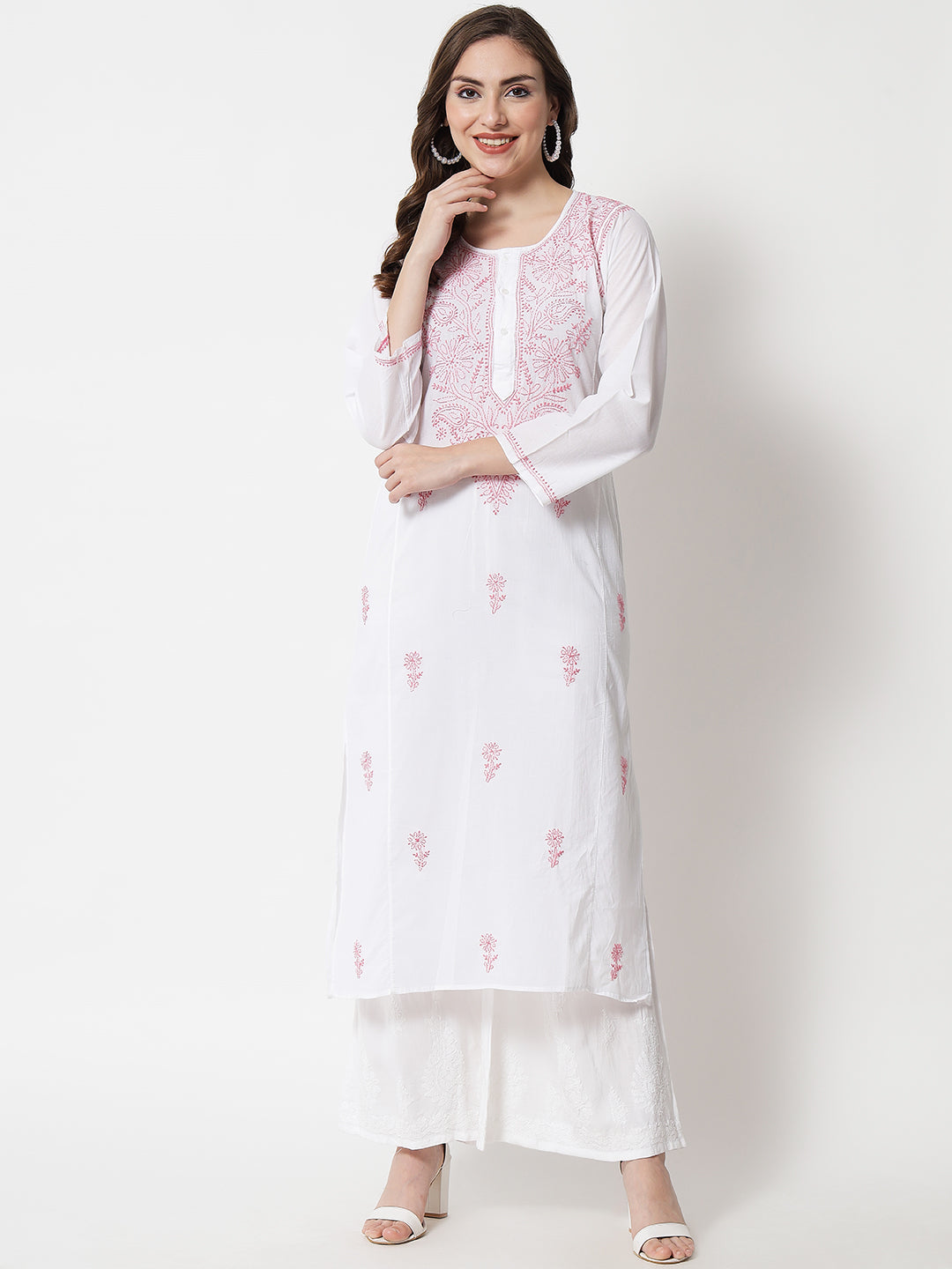 Women Hand Embroidered Chikankari Cotton Kurta-AL3469 New