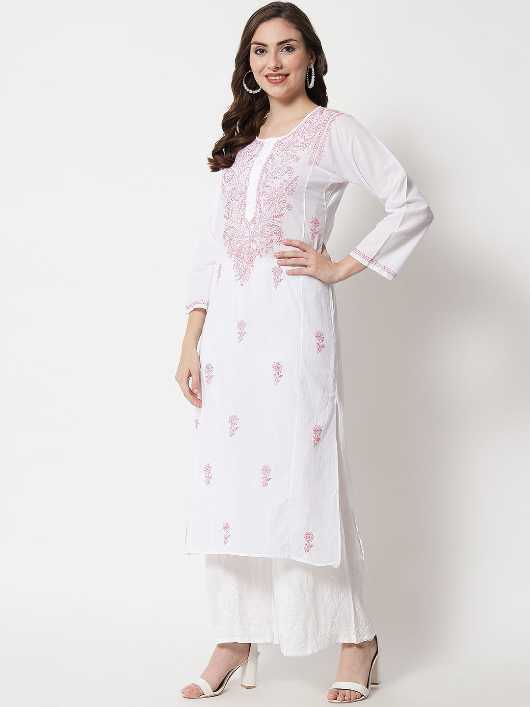 Women Hand Embroidered Chikankari Cotton Kurta-AL3469 New