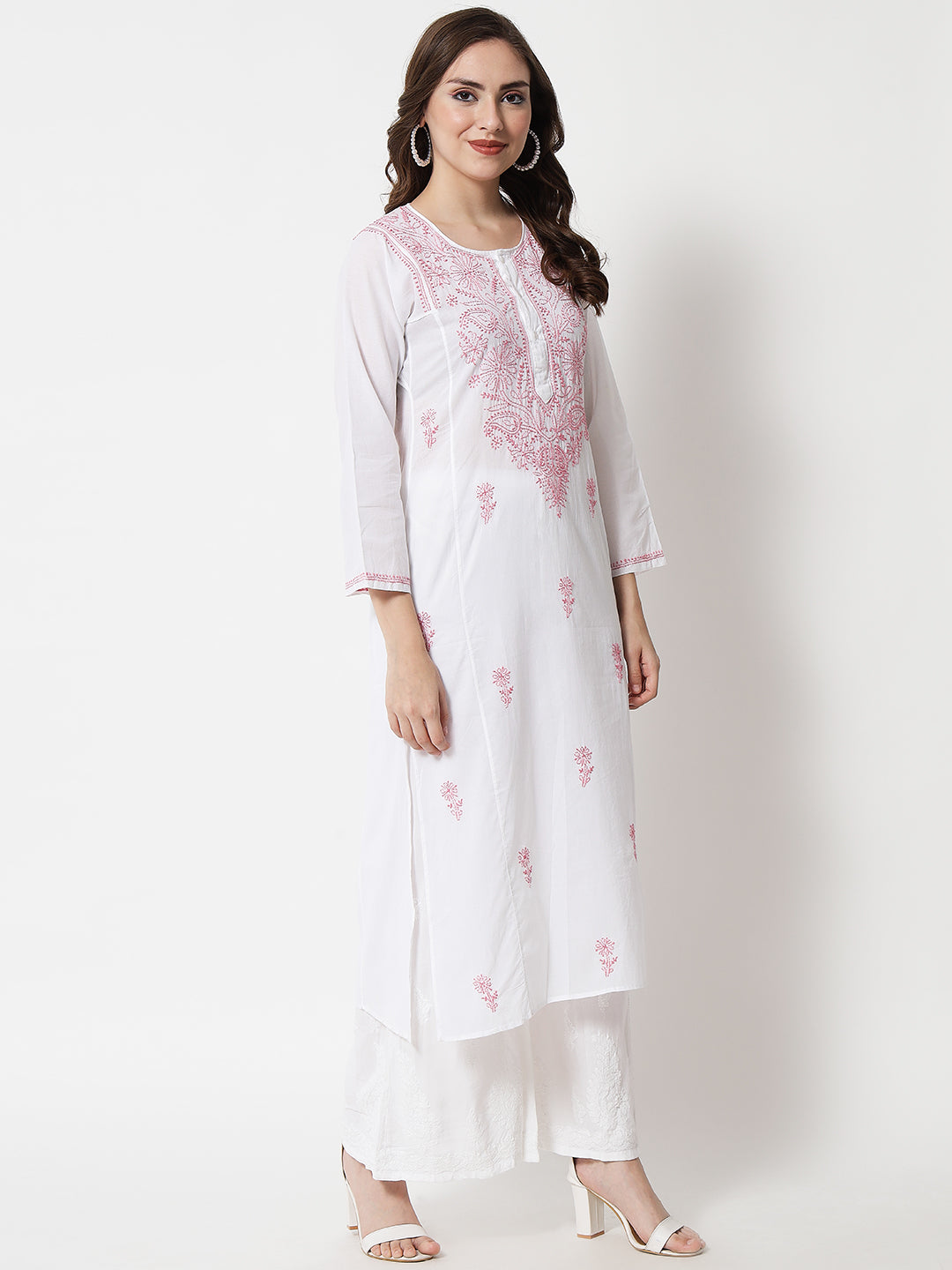 Women Hand Embroidered Chikankari Cotton Kurta-AL3469 New