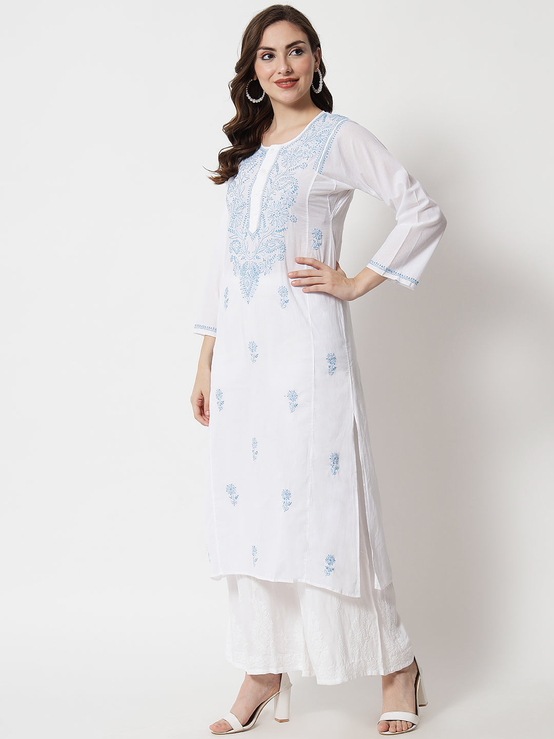 Women Hand Embroidered Chikankari Cotton Kurta-AL3469 New