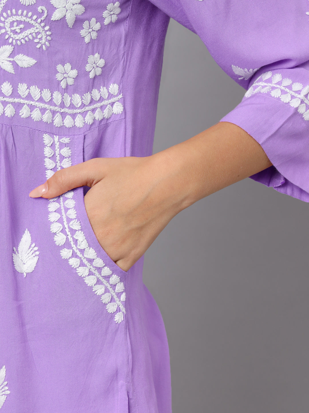 Women Hand Embroidered Chikankari Rayon Short Kurti-AL3696 Mauve