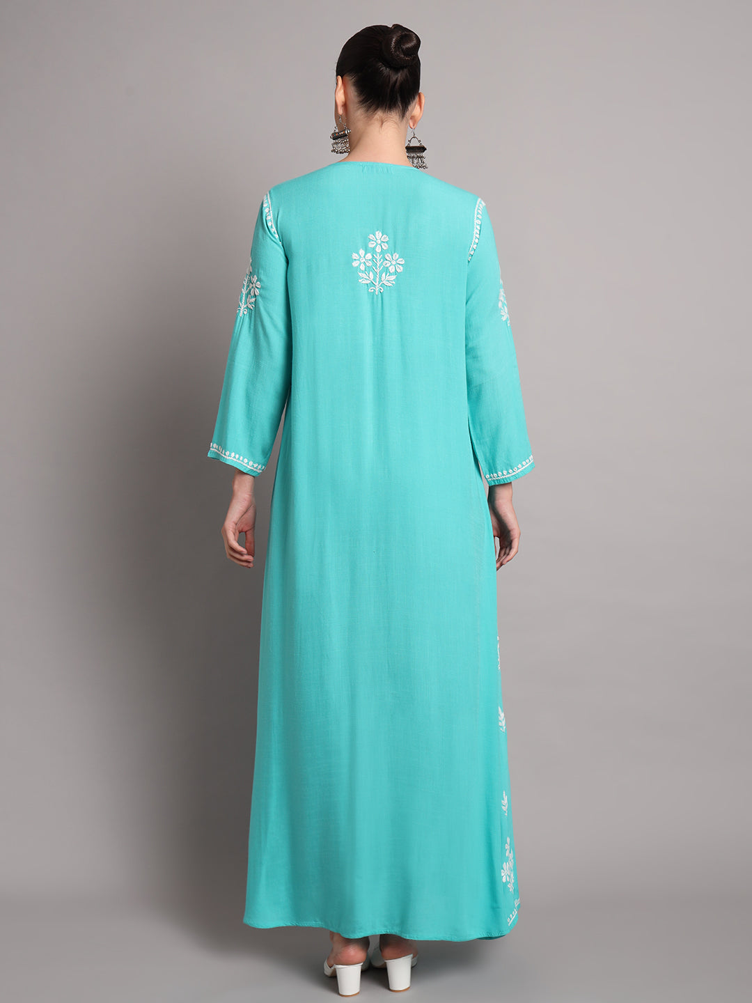 Hand Embroidered Chikankari A-Line Gathering Pattern Rayon Jalabiya-AL4012