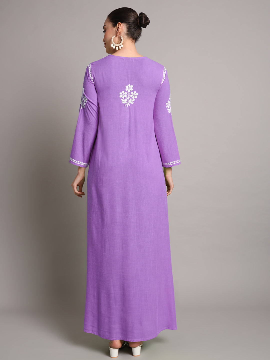 Hand Embroidered Chikankari A-Line Gathering Pattern Rayon Jalabiya-AL4012 Peach