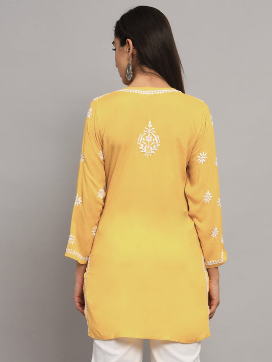 Women Hand Embroidered Chikankari Modal Kurti-AL3611 Yellow
