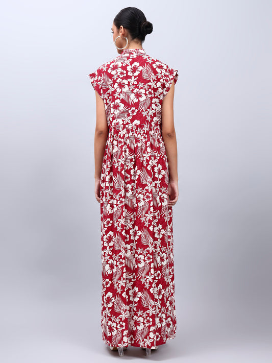 Hand Embroidered Chikankari Cotton Jalabiya-AL3697 Maroon