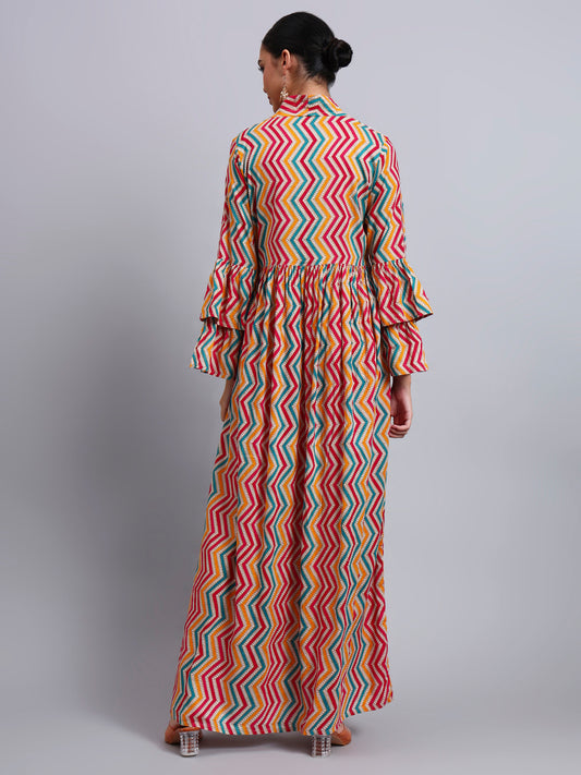 Women Embroided Mul Printed Cotton Jalabiya-AL4098A Magenta