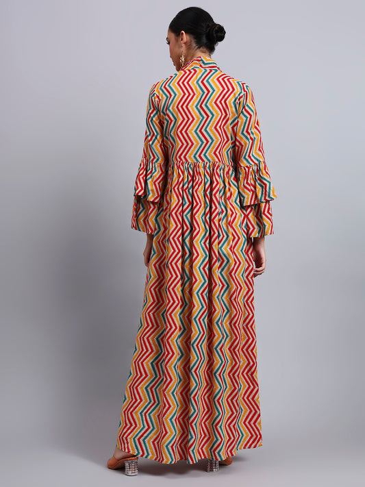 Women Embroided Mul Printed Cotton Jalabiya-AL4098A Red