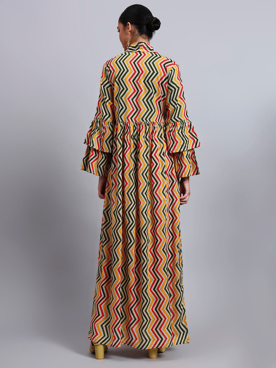 Women Embroided Mul Printed Cotton Jalabiya-AL4098A Green