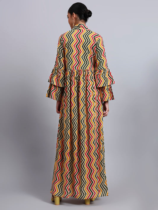 Women Embroided Mul Printed Cotton Jalabiya-AL4098A Green