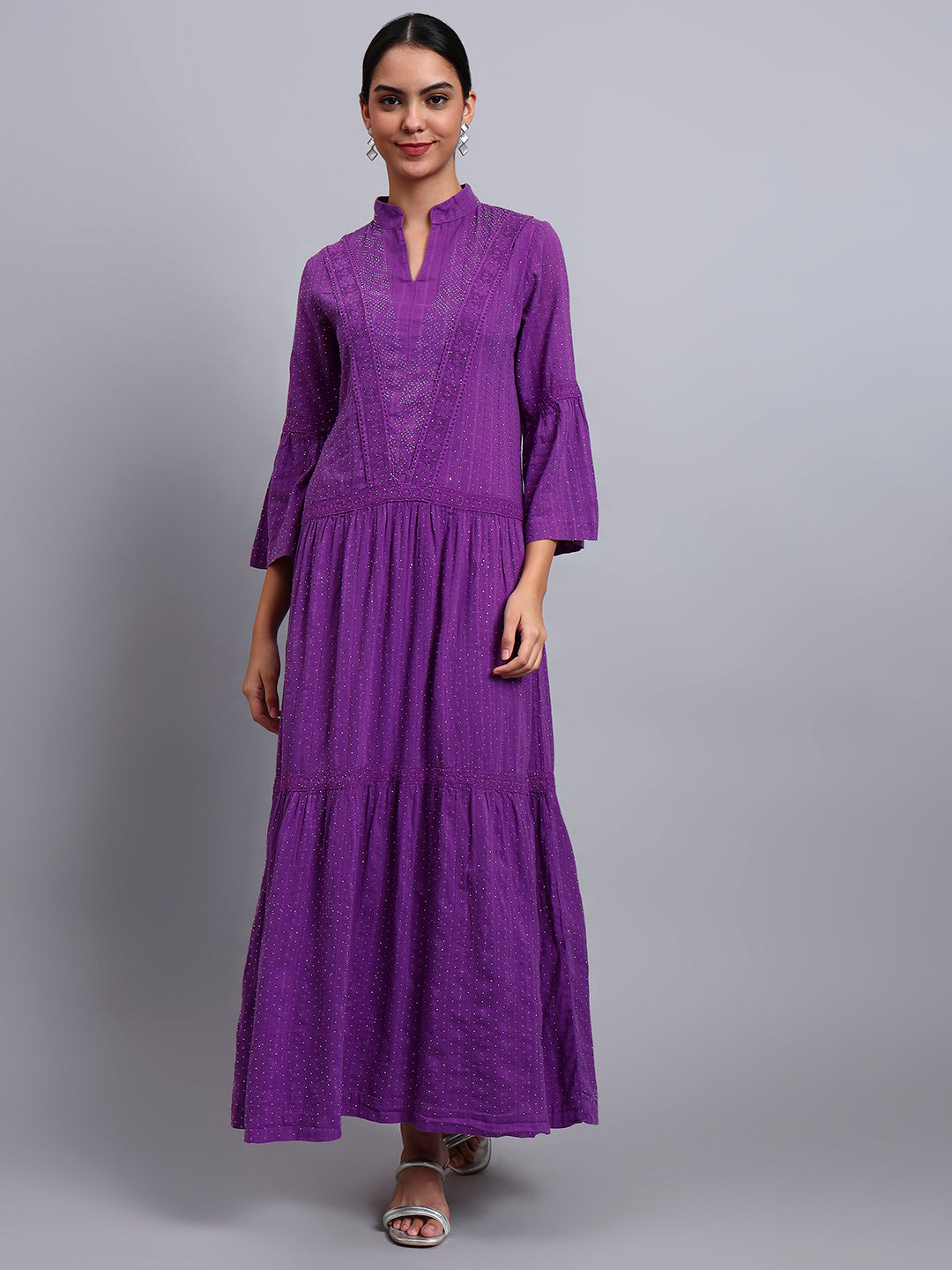 Women's Cotton Jalabiya with Mirror Work-AL4051 Purple