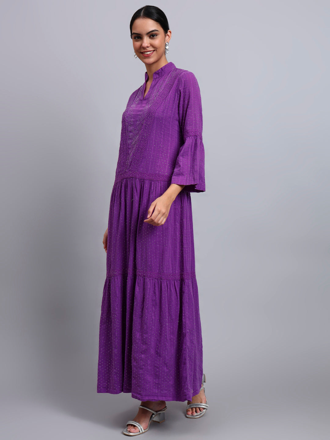 Women's Cotton Jalabiya with Mirror Work-AL4051 Purple