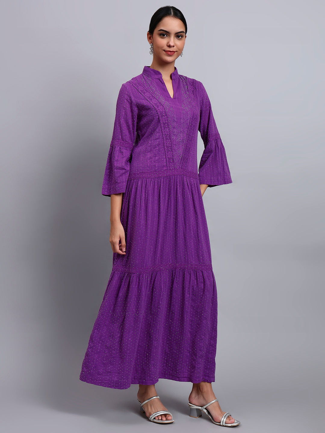 Women's Cotton Jalabiya with Mirror Work-AL4051 Purple