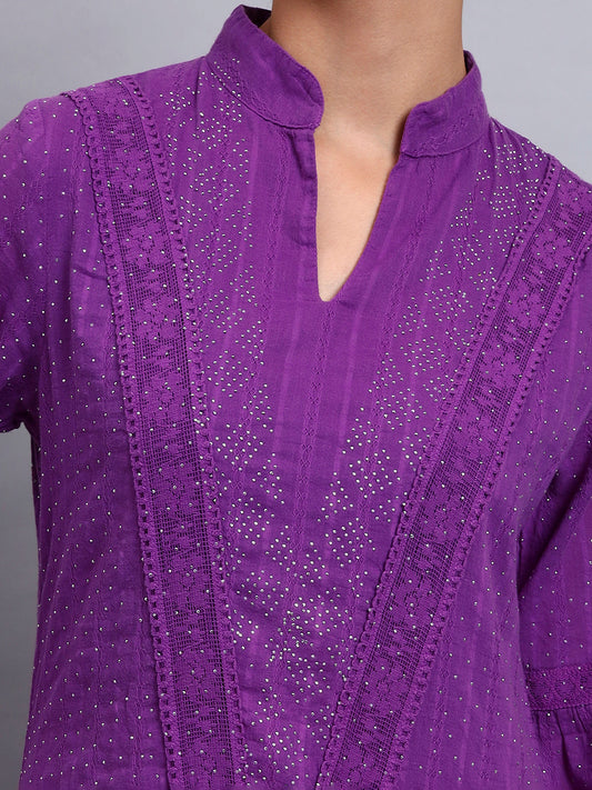 Women's Cotton Jalabiya with Mirror Work-AL4051 Purple
