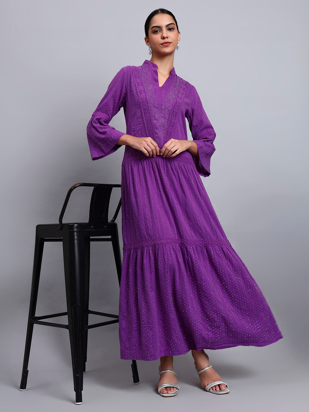 Women's Cotton Jalabiya with Mirror Work-AL4051 Purple
