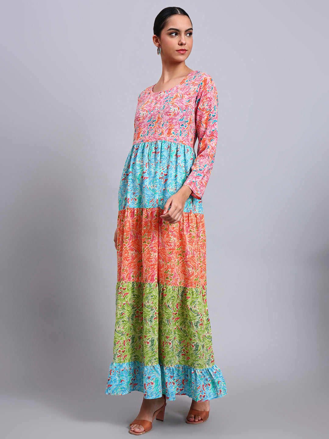 Women Printed Multicolor Cotton Jalabiya-AL4040