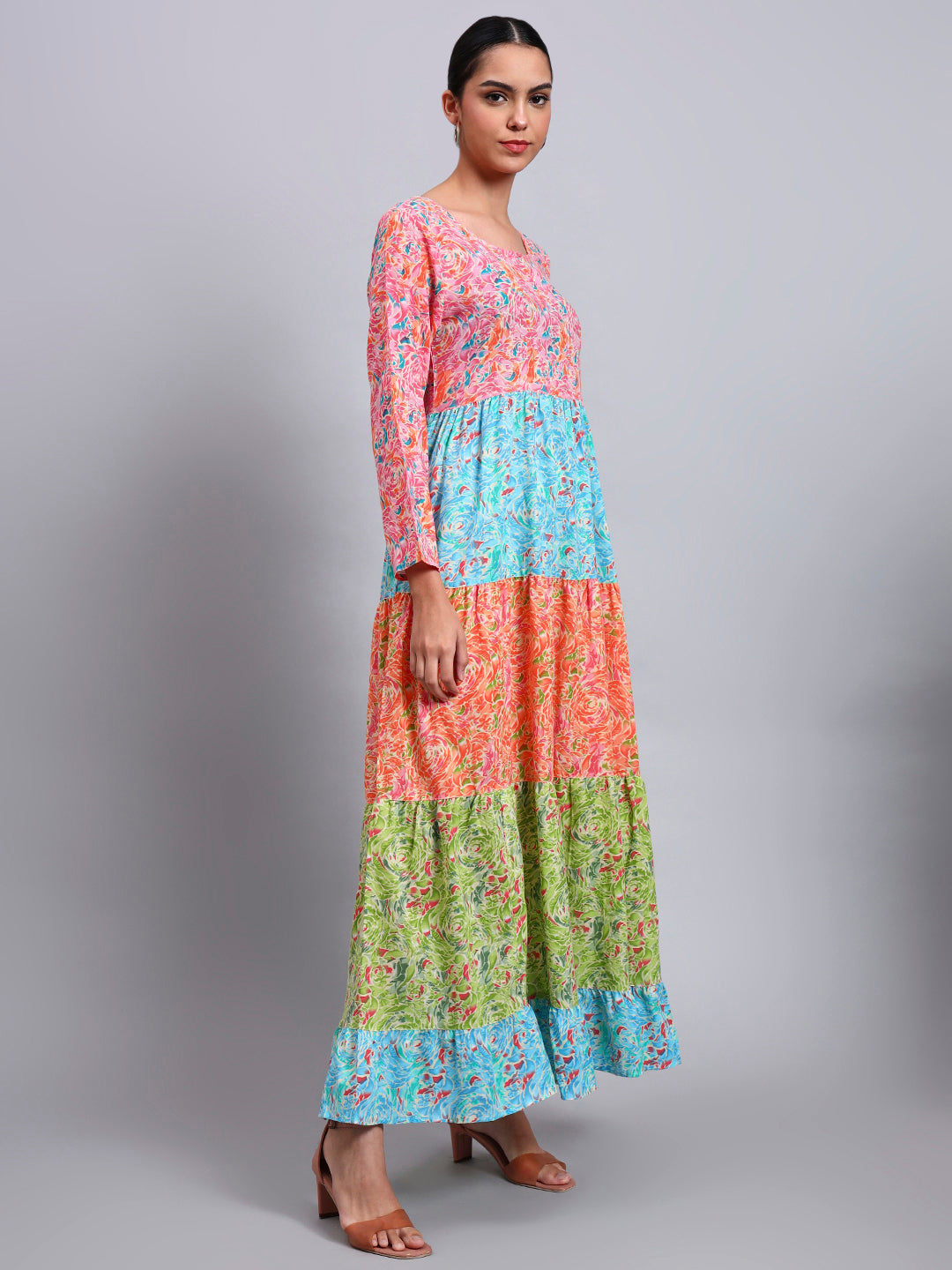 Women Printed Multicolor Cotton Jalabiya-AL4040