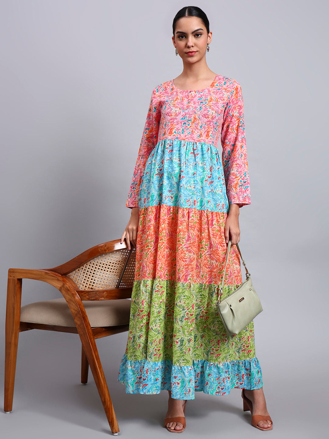 Women Printed Multicolor Cotton Jalabiya-AL4040