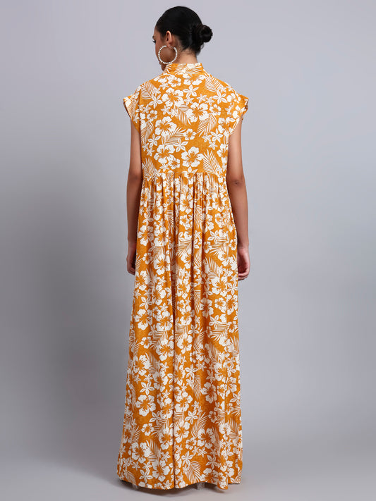 Hand Embroidered Chikankari Cotton Jalabiya-AL3697 Mustard