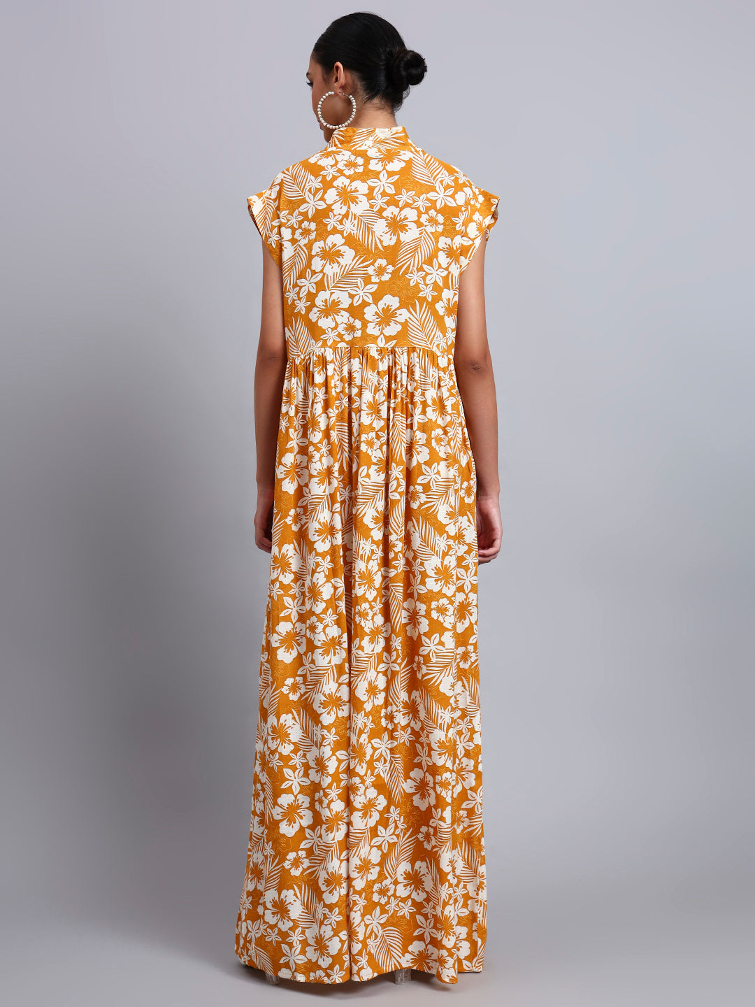Hand Embroidered Chikankari Cotton Jalabiya-AL3697 Mustard