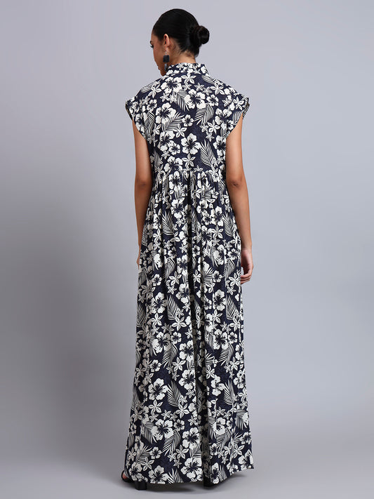 Hand Embroidered Chikankari Cotton Jalabiya-AL3697 Navy