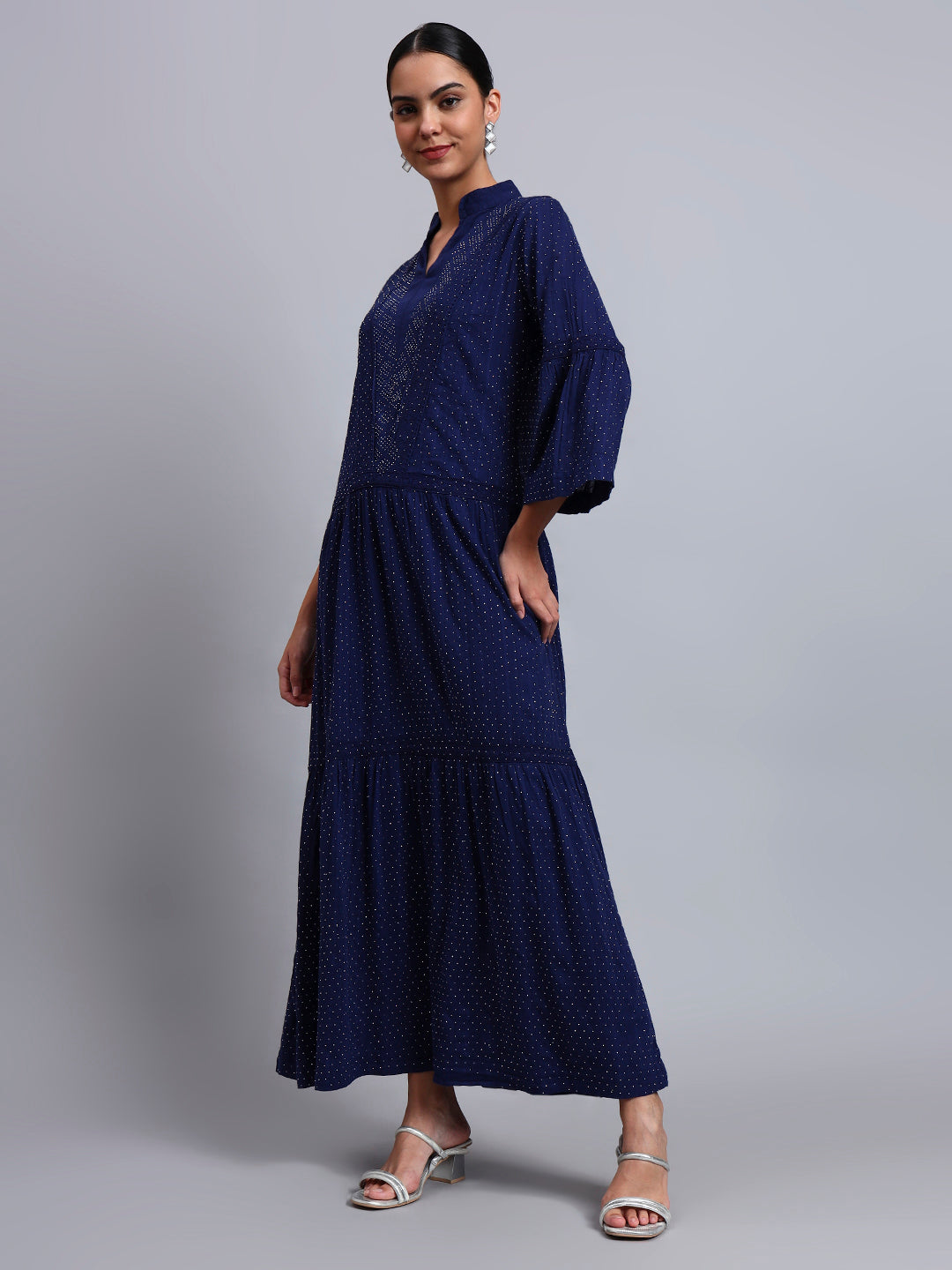 Women's Cotton Jalabiya with Mirror Work-AL4051 Navy