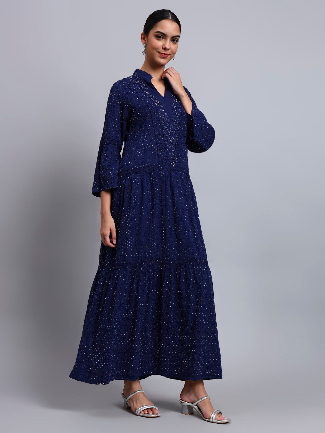 Women's Cotton Jalabiya with Mirror Work-AL4051 Navy