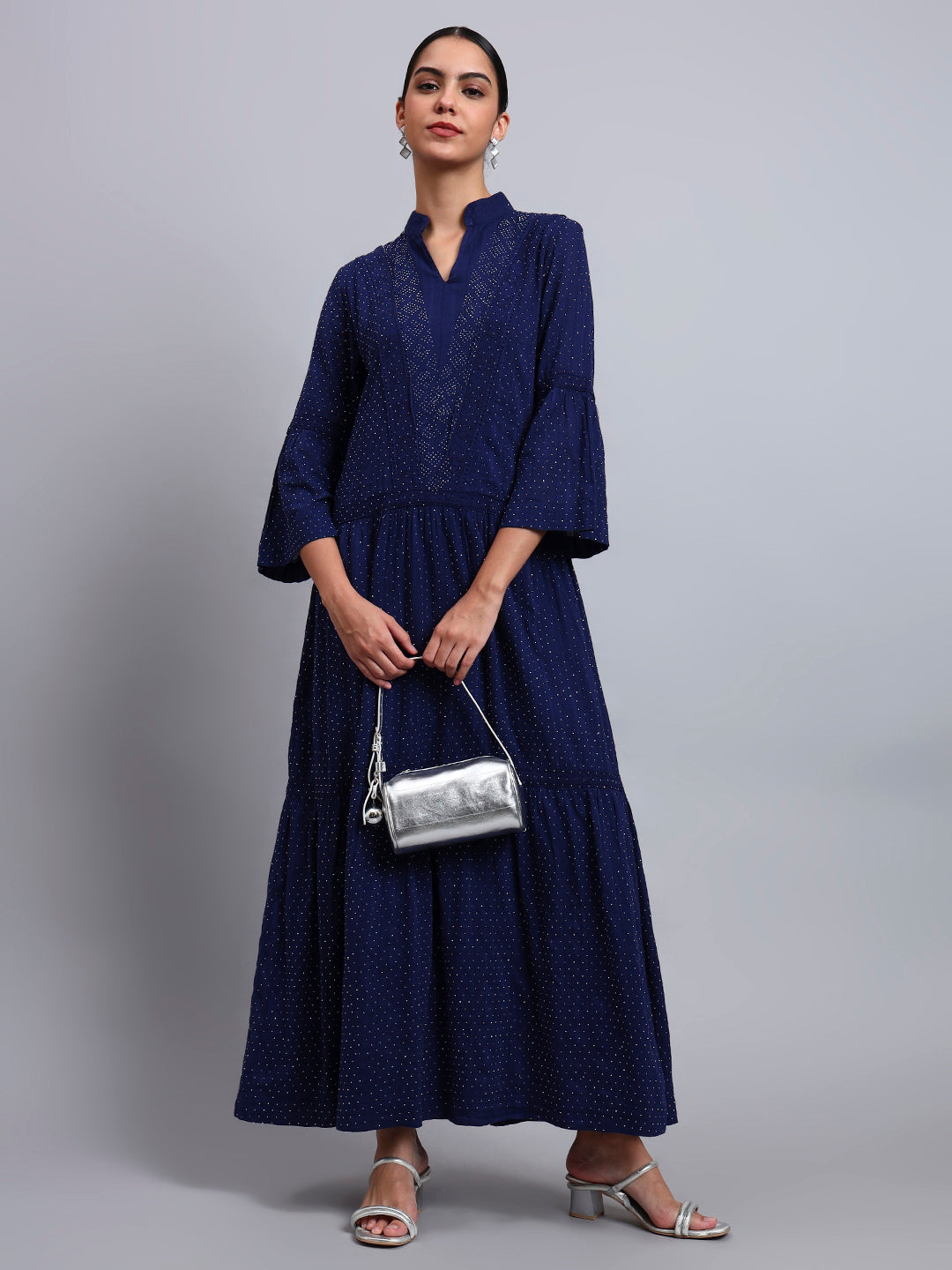 Women's Cotton Jalabiya with Mirror Work-AL4051 Navy