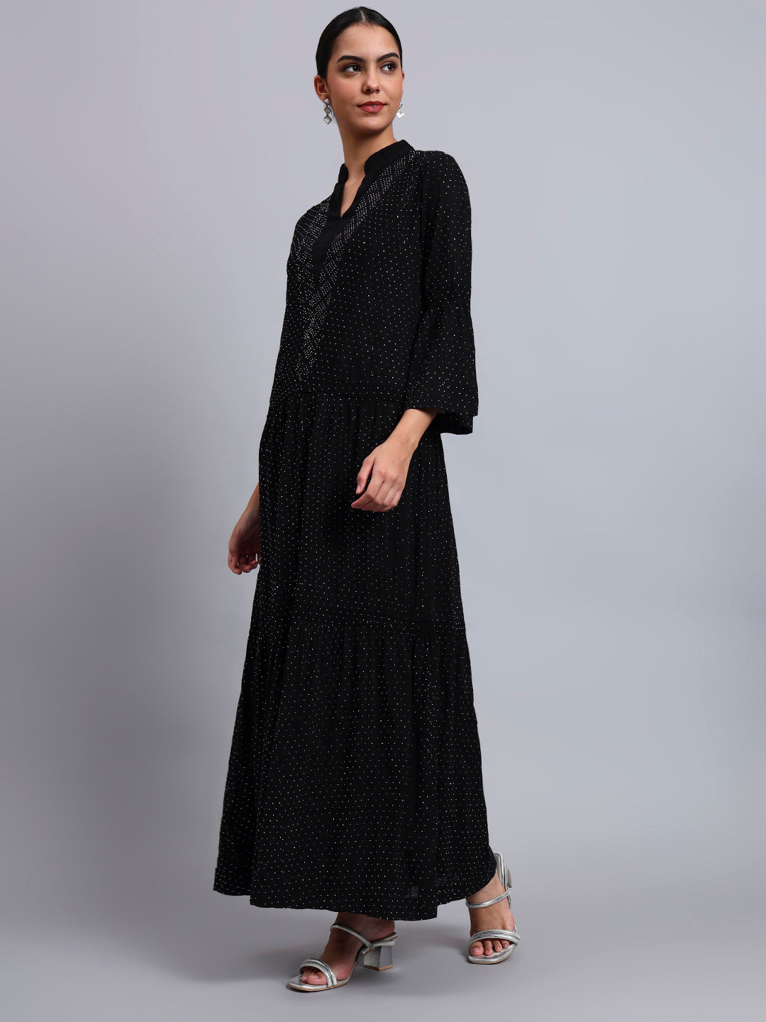 Women's Cotton Jalabiya with Mirror Work-AL4051 Black