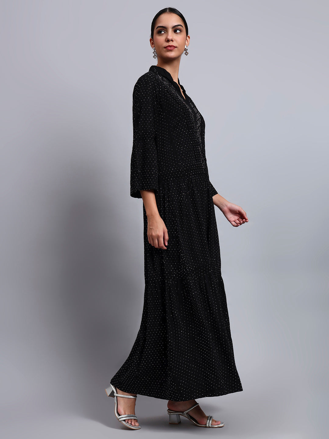 Women's Cotton Jalabiya with Mirror Work-AL4051 Black