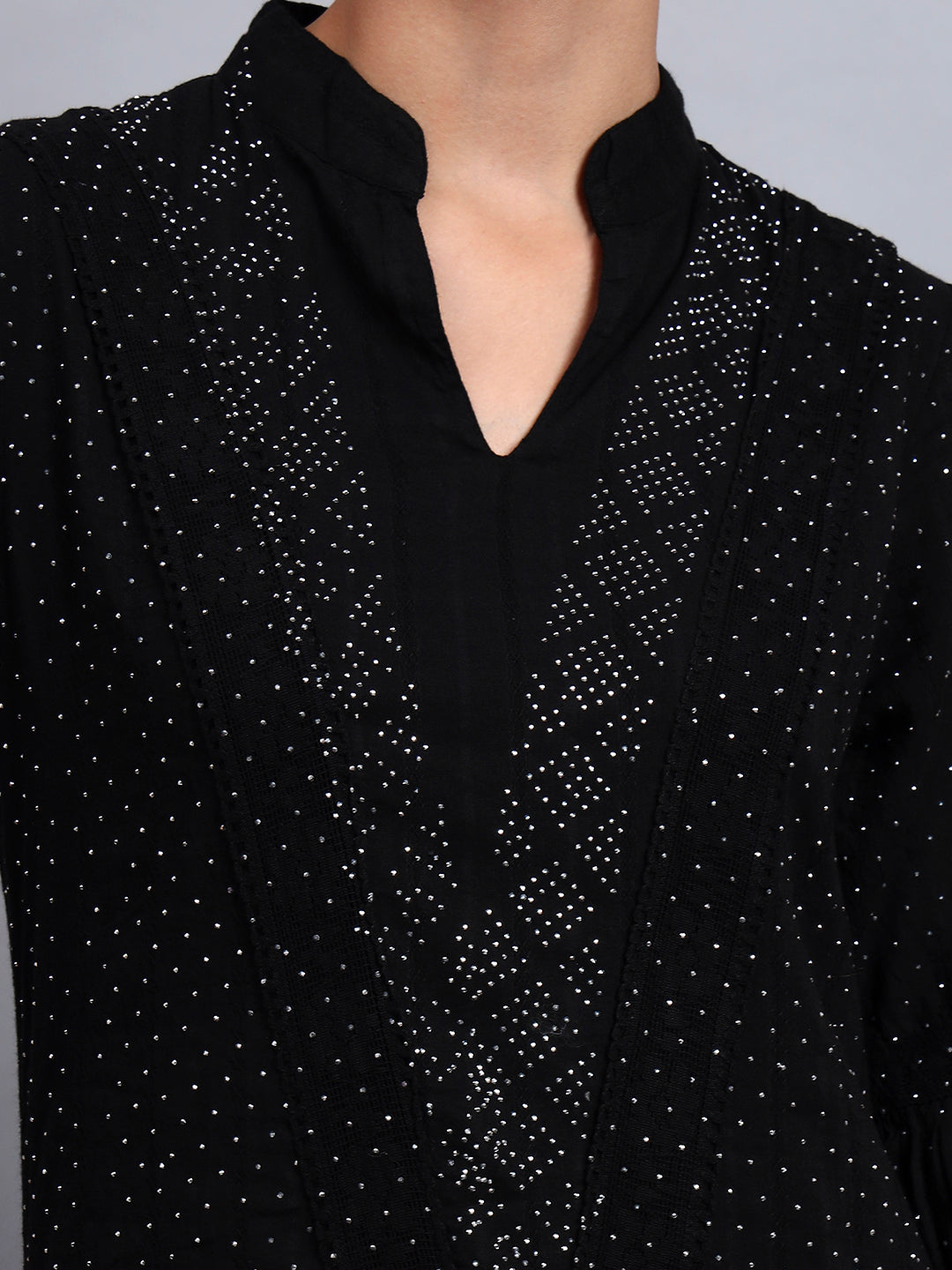 Women's Cotton Jalabiya with Mirror Work-AL4051 Black