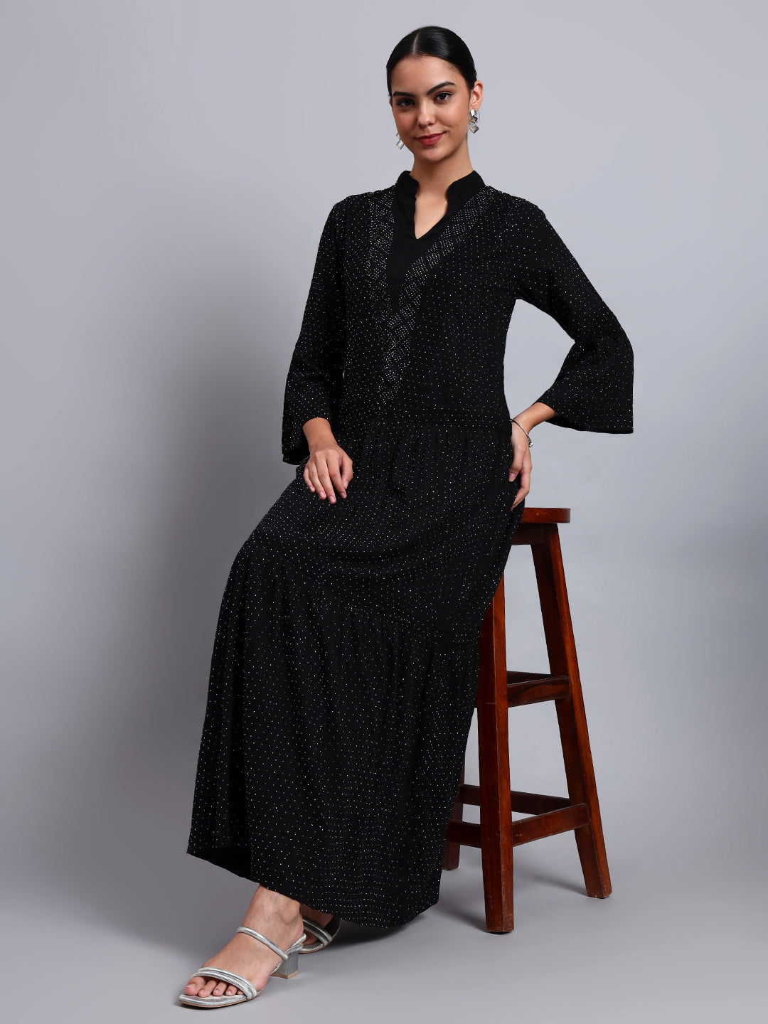 Women's Cotton Jalabiya with Mirror Work-AL4051 Black